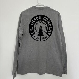 Filson Shirt Mens Medium Gray Long Sleeve Tree Logo Outdoor Tee USA Made